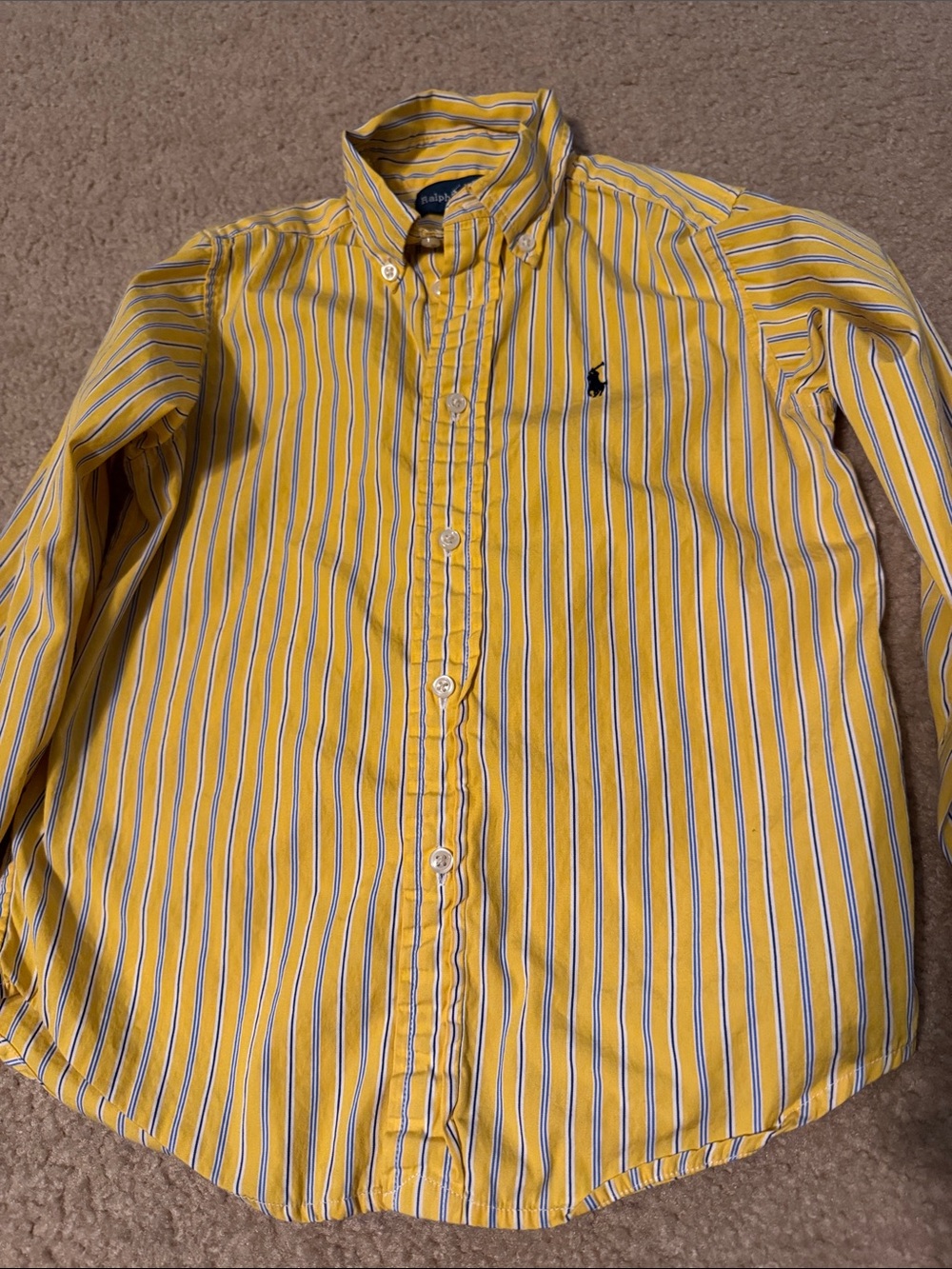 Ralph Lauren Yellow Button-Down Stripe Shirt with Blue Accent